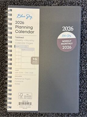 Blue Sky 2026 Weekly Monthly Planner Calendar Gray Tabbed Organizer NEW